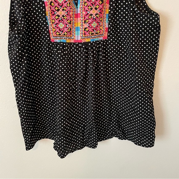 Savanna Jane Black Polka Dot Embroidered Flutter Sleeve Top Size Large - Picture 3 of 8
